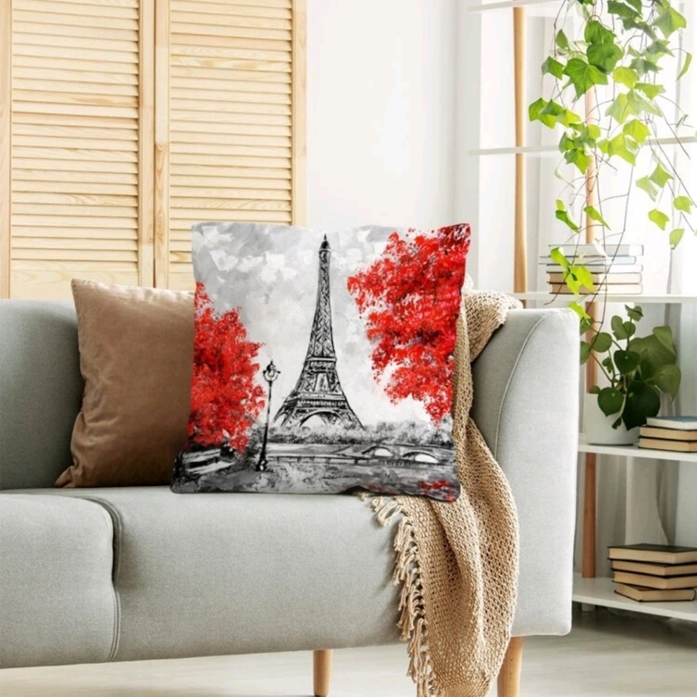 French vintage Eiffel tower Paris home decor accent 2 throw art pillow cover set - Picture 8 of 9